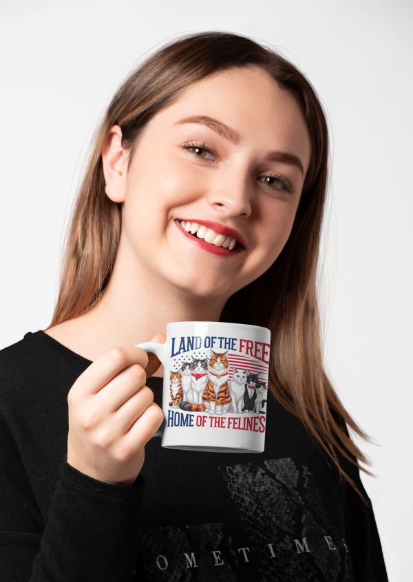 Land of the Free, Home of the Felines – Patriotic Cat Lover Ceramic Mug