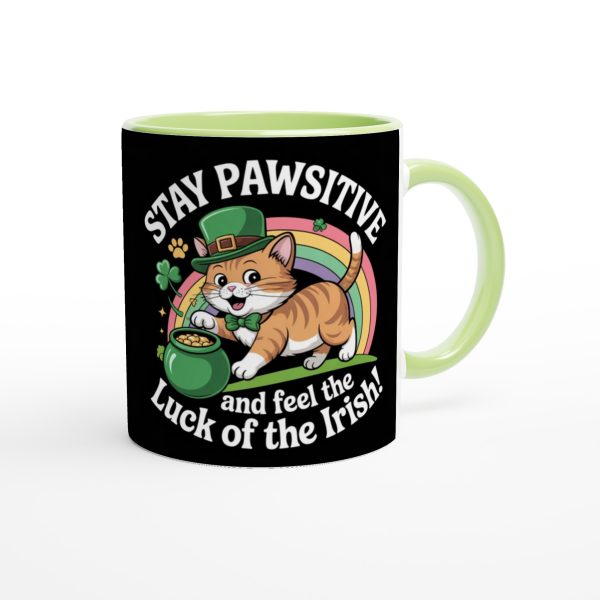 Stay Pawsitive – Feel the Luck of the Irish Cat Mug