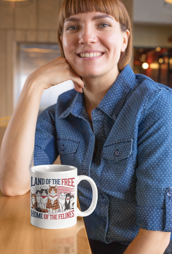 Land of the Free, Home of the Felines – Patriotic Cat Lover Ceramic Mug
