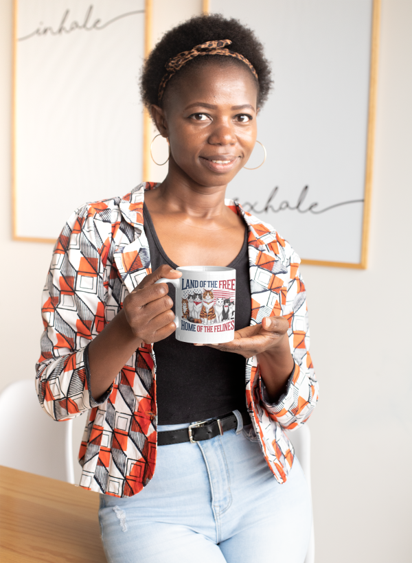 Land of the Free, Home of the Felines – Patriotic Cat Lover Ceramic Mug