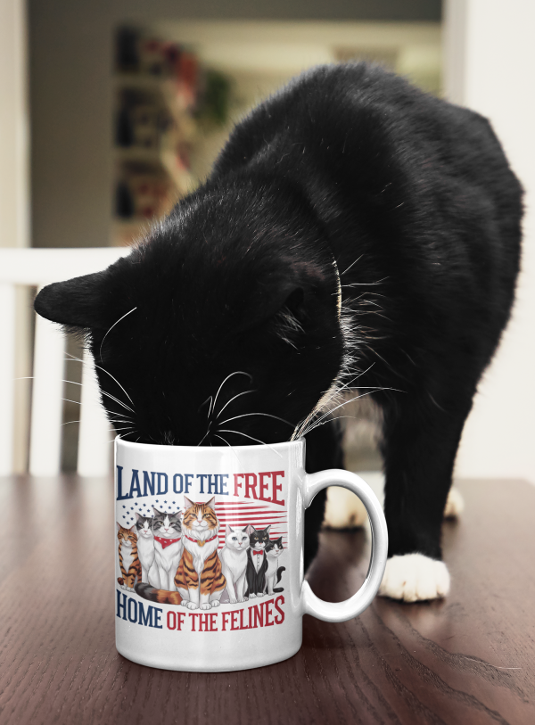 Land of the Free, Home of the Felines – Patriotic Cat Lover Ceramic Mug
