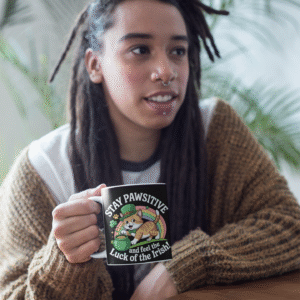 Stay Pawsitive – Feel the Luck of the Irish Cat Mug