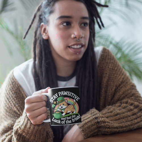 Stay Pawsitive – Feel the Luck of the Irish Cat Mug