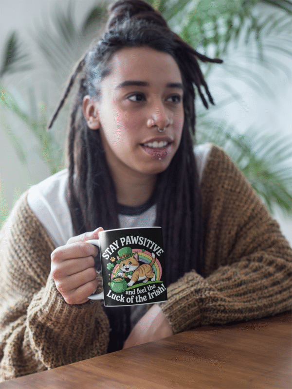Stay Pawsitive – Feel the Luck of the Irish Cat Mug