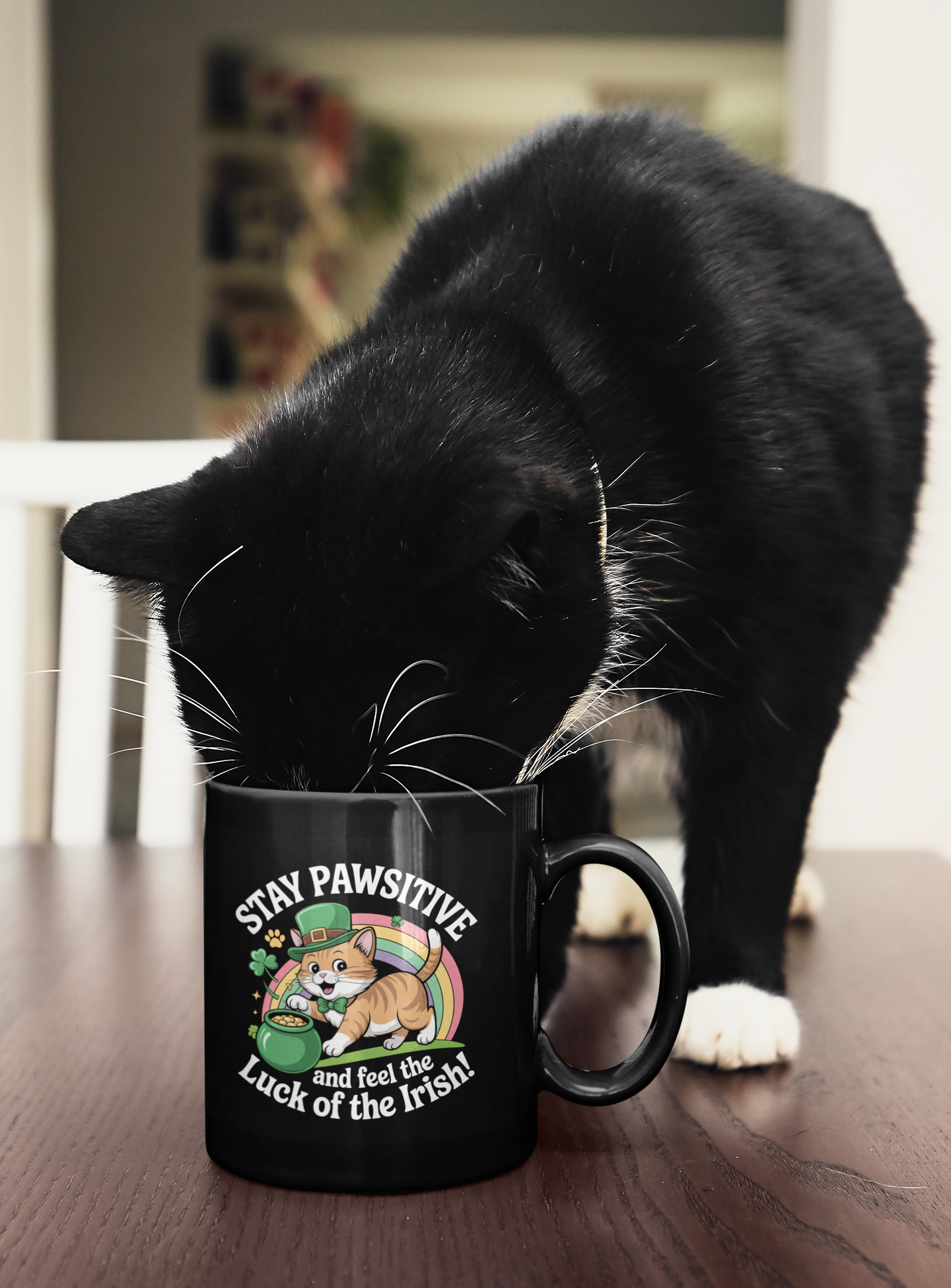 Stay Pawsitive – Feel the Luck of the Irish Cat Mug
