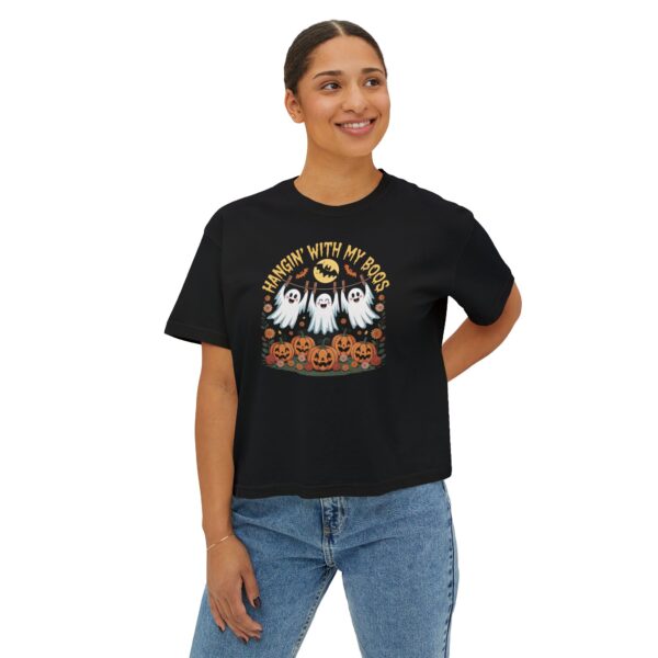 Halloween Women's Boxy Tee - Fun Ghost Design, Spooky Season Top, Perfect for Autumn Events, Casual Wear, Gift for Friends