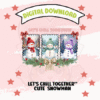 Let’s Chill Together” Snowman Digital Download Cozy up with our “Let’s Chill Together” Snowman Digital Download – the perfect festive design to brighten your winter crafts! ☃️ This charming artwork features three cheerful snowmen in colorful hats and scarves, surrounded by pine branches, berries, and ribbons, bringing instant Christmas cheer to any project